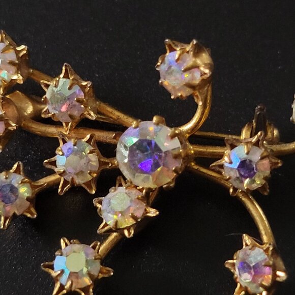 Vintage Austria Crystal Aurora Borealis Starburst Firework Brooch Gold Tone - Picture 4 of 6